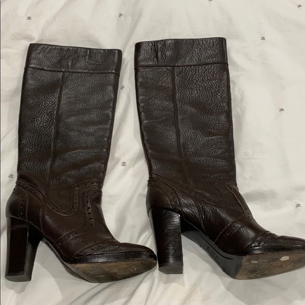 Michael Kors knee high brown leather boots